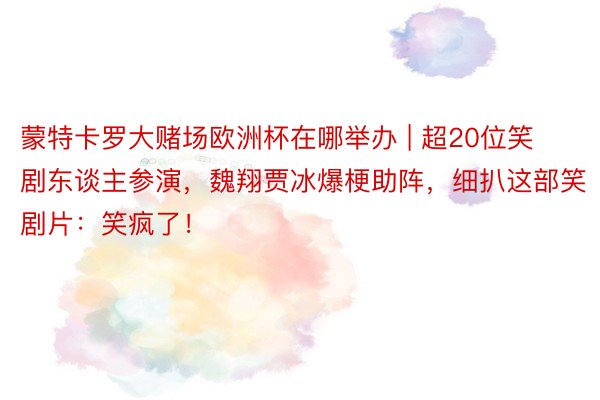 蒙特卡罗大赌场欧洲杯在哪举办 | 超20位笑剧东谈主参演，魏翔贾冰爆梗助阵，细扒这部笑剧片：笑疯了！