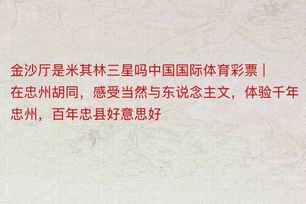 金沙厅是米其林三星吗中国国际体育彩票 | 在忠州胡同，感受当然与东说念主文，体验千年忠州，百年忠县好意思好